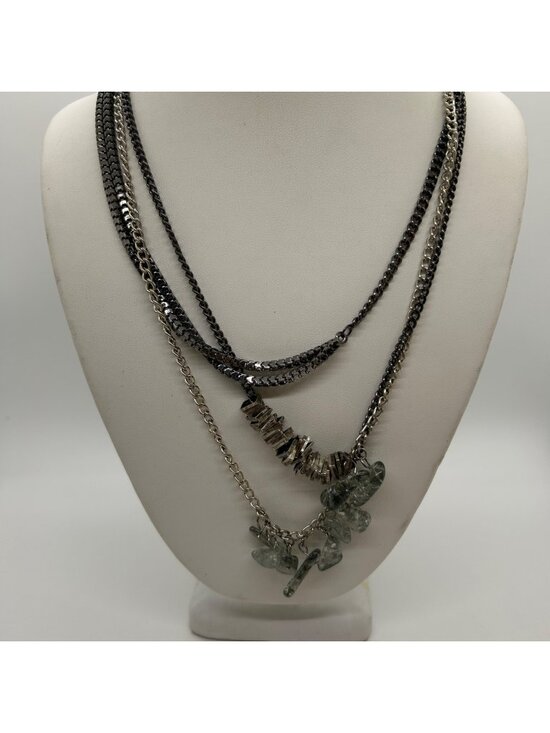 Calvin Klein Jewelry - Calvin Klein Multi-Strand Layered Statement Necklace Gunmetal & Silver Chain Wit